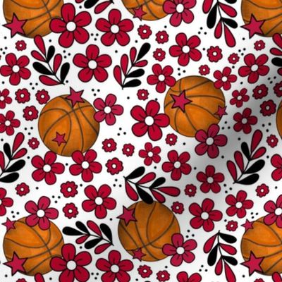 Medium Scale Team Spirit Basketball Floral in Chicago Bulls Red and Black