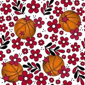 Medium Scale Team Spirit Basketball Floral in Chicago Bulls Red and Black