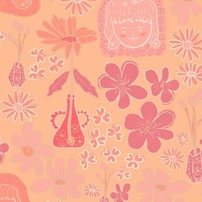 Tiny_Pantone Color2024 Peach Fuzz // Girls over flowers Pattern