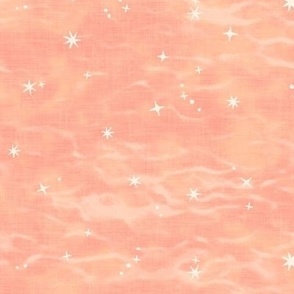 Shibori Stars - Desert Sunset | Sky fabric, block printed stars on shibori linen pattern, block print stars on raspberry and peach, coral decor, constellations, star wallpaper.