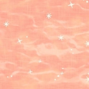 Shibori Stars - Desert Sunset (large scale) | Sky fabric, block printed stars on shibori linen pattern, block print stars on raspberry and peach, coral decor, constellations, star wallpaper.