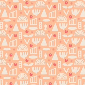 Peach Fuzz Folk Abstract Shapes Block Print Geometric 2024 Pantone Color of the Year