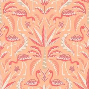 Peach Fuzz flamingo damask