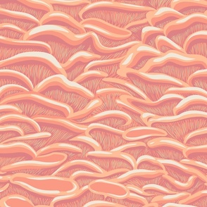 Peach Fuzz Pantone 2024 Color. Mushroom organic repeat pattern. Fungi motif