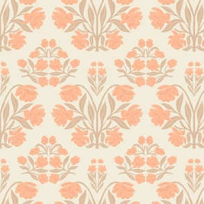 Peach Fuzz Blooms | Medium Version | Peachy Vintage floral garden with orange blossom print