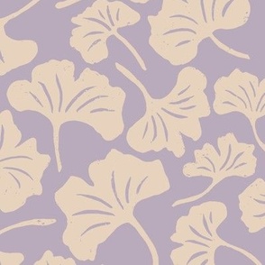 Ginkgo Leaves in Cream and Purple | Small Version | Chinoiserie Style Pattern at an Asian Teahouse Garden