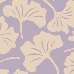 Ginkgo Leaves in Cream and Purple | Medium Version | Chinoiserie Style Pattern at an Asian Teahouse Garden