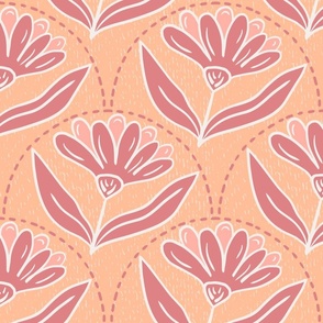 Large Whimsical Scallop Floral in Peach Fuzz, Bubblegum Pink
