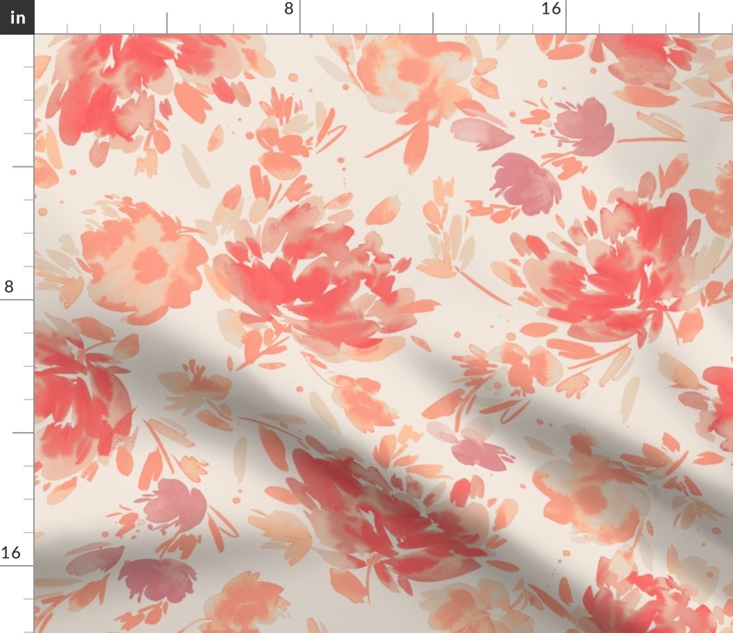 Red Artistic peony floral watercolor - Orange floral - Peach fuzz Ivory Medium - CelebratePeachFuzzPantoneCOY2024