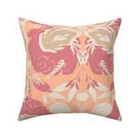Peach Fuzz Hand Drawn Damask Flowers And Leaves Large