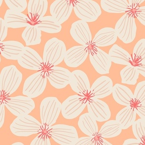 Peach Fuzz Hand-Drawn Flowers - (LARGE) peach cream pink