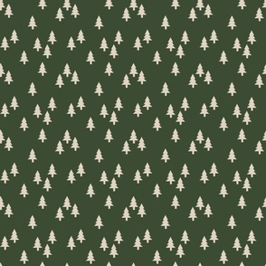 Minimalist Christmas Forest, Cream on Green