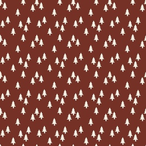 Minimalist Christmas Forest, Cream on Red