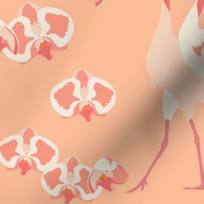 Large scale // Dancing Cranes in Peach Fuzz pantone color 