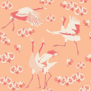 Large scale // Dancing Cranes in Peach Fuzz pantone color 