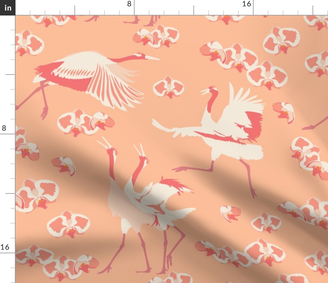 Large scale // Dancing Cranes in Peach Fuzz pantone color 
