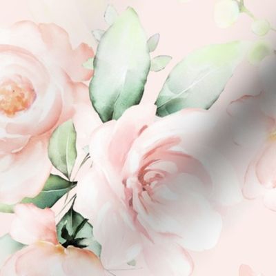 Large - Pink Watercolor Hand Painted Nostalgic and Romantic Rose Flower Bouquets 