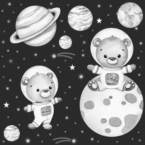 Teddy Bear Astronaut in Space Baby Nursery Gray Large Size