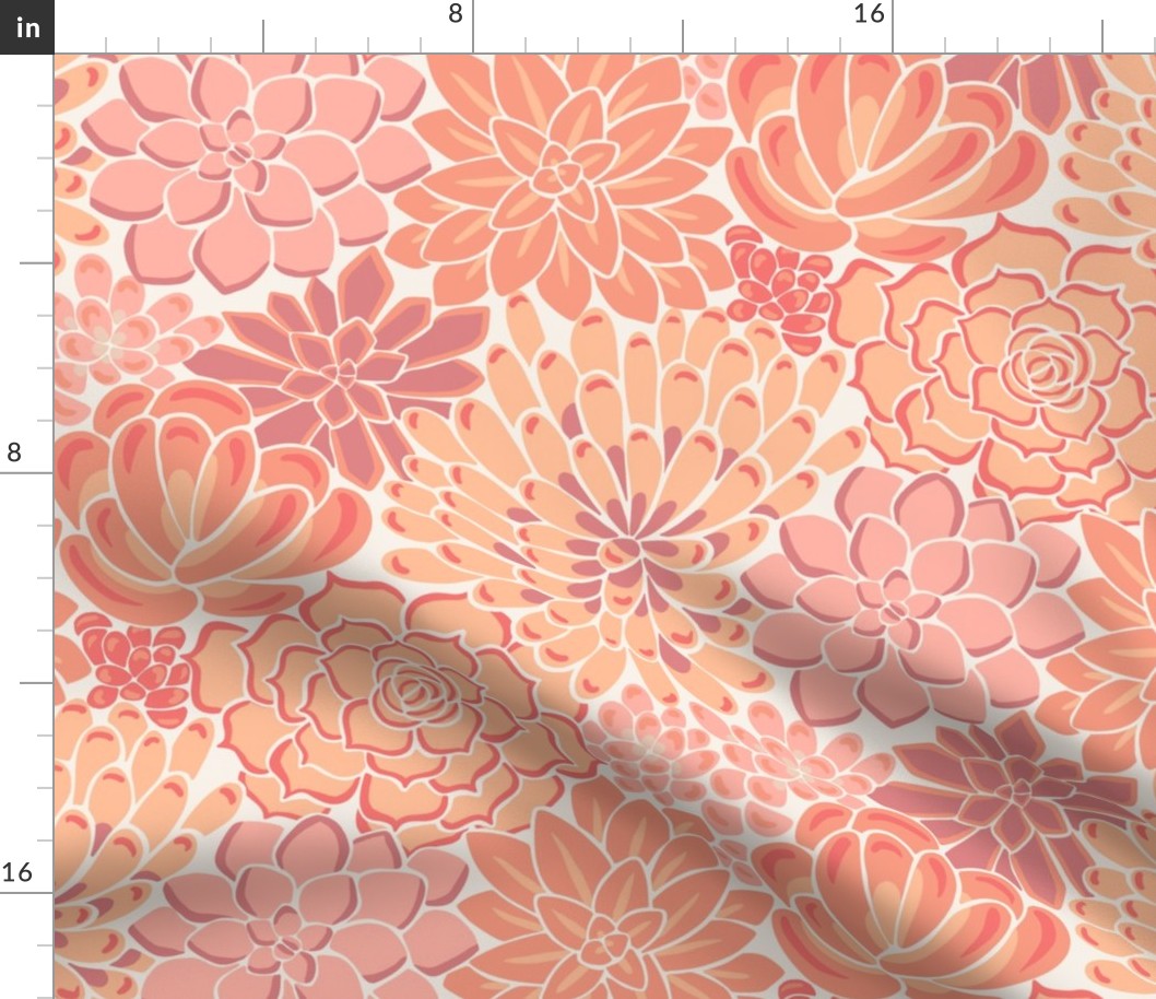 Peachy Pastel Succulent Pattern - Medium Scale  