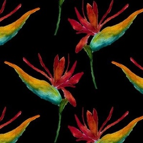 6" Tropical Bird of Paradise / Flowers / Pink Green Black