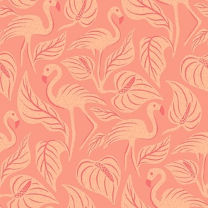 Dreamy Flamingos in Peach Fuzz and Peach Pink