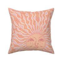 peach fuzz fantasy boho sun celestial half drop wallpaper | happy sun rays, smiling face, optimism, cheerful suns in peach and pink | jumbo