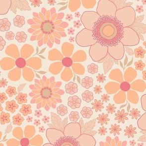 Peach Fuzz - retro ditsy floral - light background L scale