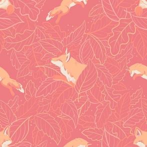 Peach fox in leaves