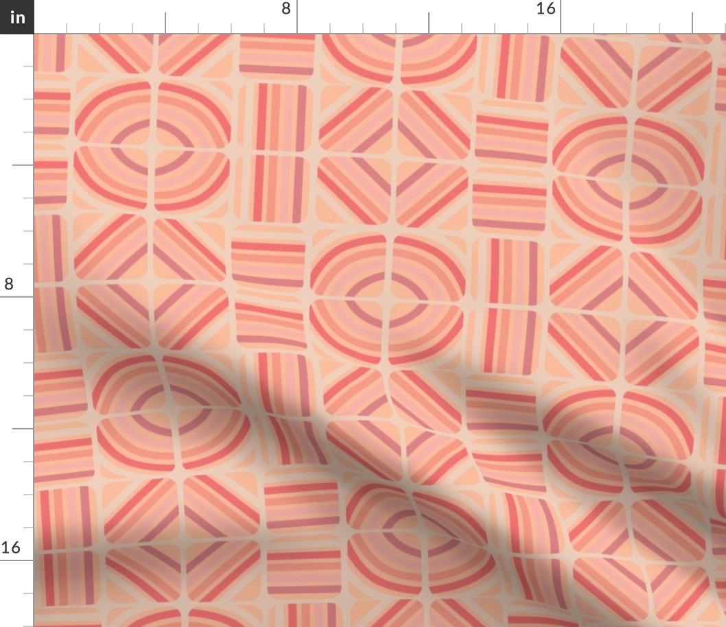 Playlines Square Tile Multicolor Lined Geo Patterns in Peach Fuzz