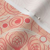    Spin Symmetry Peach Fuzz: Circles Dots and Other Shapes; 4800, v18—orange, apricot, geometric, symmetrical, Welcoming Walls, Entryway, Bedding, Table, Linens, Sheets, Blanket, Curtain