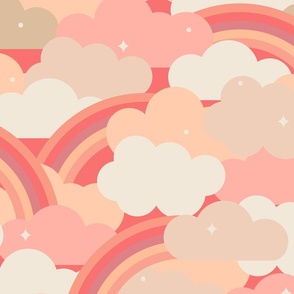 Retro Rainbow Clouds - Peach Fuzz