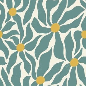 Retro 70s-Style Abstract Groovy Flowers in turquoise