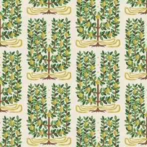 Welcoming Walls Espalier Pear Tree Pattern - Cream, Yellow, Green - Extra Large (XL) Scale