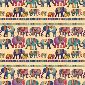Marching Elephants In Bright Colours (Small)