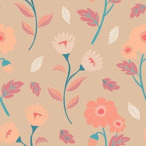 Peach Retro Flowers