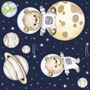 Teddy Bear Astronaut in Space Baby Nursery Rotated
