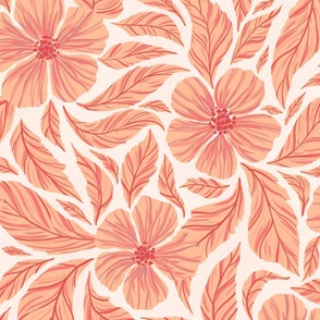 24" Peach Pink Large Florals - Pantone Peach Fuzz