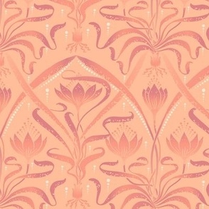 (medium) Crocus Garden Art Nouveau / Peach Blossom and Peach Perl on  Peach Fuzz background / color of the year 2024 / Pantone Peach Plethora Palette // medium scale