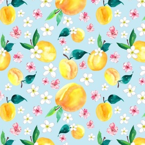 Peaches and flowers in watercolor from Anines Atelier. Use the design for pantry or kitchen walls