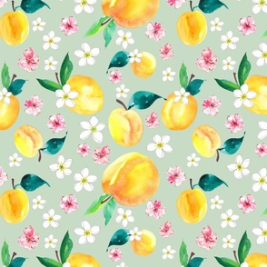 Peaches and flowers in watercolor from Anines Atelier. Use the design for pantry or kitchen walls