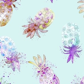 Purple and blue pineapples in watercolor from Anines Atelier. Use the design for kitchen or pantry
