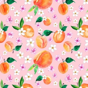 Watercolor peaches and flowers from Anines Atelier. Use the design for kitchen and pantry