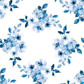Blue monocolor watercolor flowers from Anines Atelier. Use the design for livingroom interior