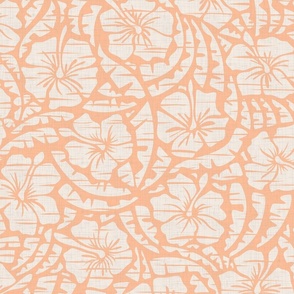 Hawaiian Block Print - Exotic Flowers on Peach Fuzz / Large