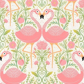  Whimsical flamingo garden pink and green water color style - home decor - bedding - wallpaper - curtains .
