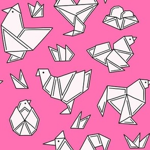 Chicken origami - bright pink  background