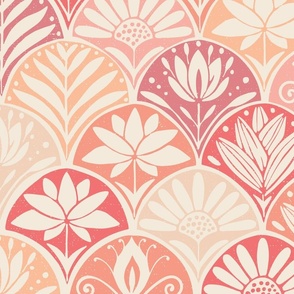 Block print floral in pink, peach and cream 24"
