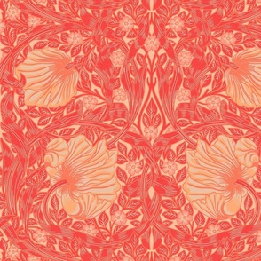 Pimpernel - LARGE 21"  - historic reconstructed damask wallpaper by William Morris - strong colorful peach fuzz toned antiqued restored reconstruction art nouveau art deco - linen effect