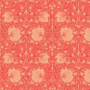 Pimpernel -SMALL 10"  - historic reconstructed damask wallpaper by William Morris - strong colorful peach fuzz toned antiqued restored reconstruction art nouveau art deco - linen effect