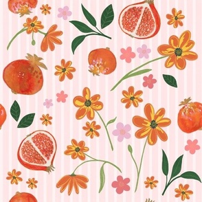 Pretty Pomegranates Floral Vintage Stripes